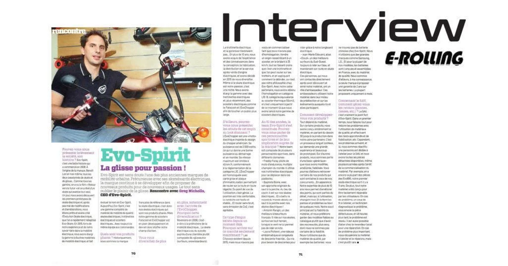 Interview de Greg Nicholls, fondateur d'Evo-Spirit, par E-Rolling