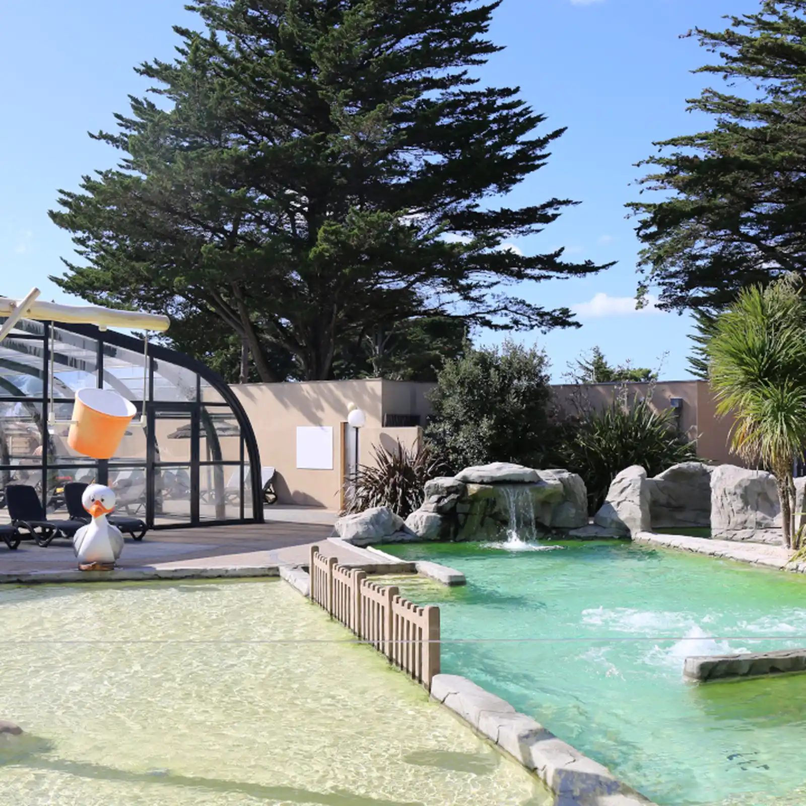 Water park with waterfall